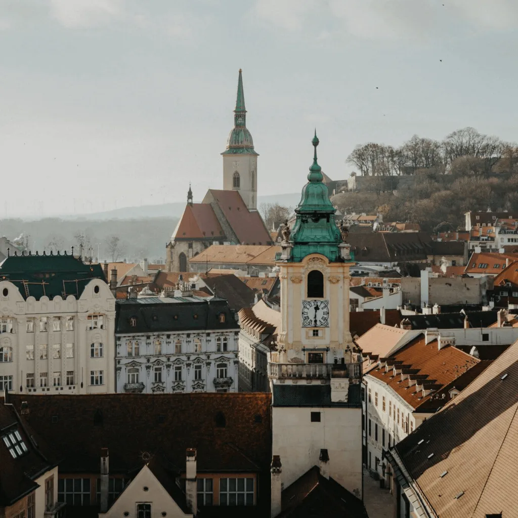 Panorama of Bratislava with Bratislava Old Town Hall and St. Martin's Cathedral above it