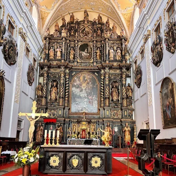 St. John Baptist Cathedral in Trnava, exterior of cathedral with the highest wooden altar in Central Europe with biblical statues from new and old testament 