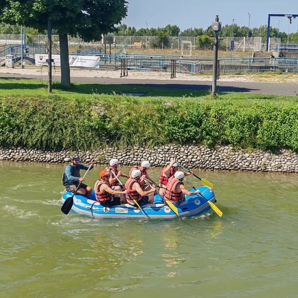 Group rafting on artificial whitewater channel in Čunovo near Bratislava