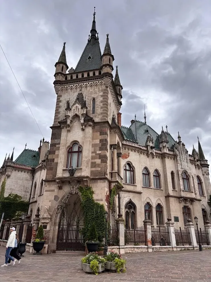 Jakab's Palace in Košice, a neo-Gothic mansion with a turreted tower, pointed windows and green roofs.