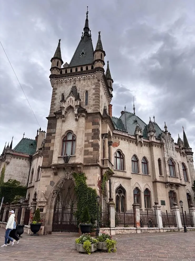Jakab’s Palace in Košice, its neo-Gothic turrets, pointed windows and steep slate roofs above the street.
