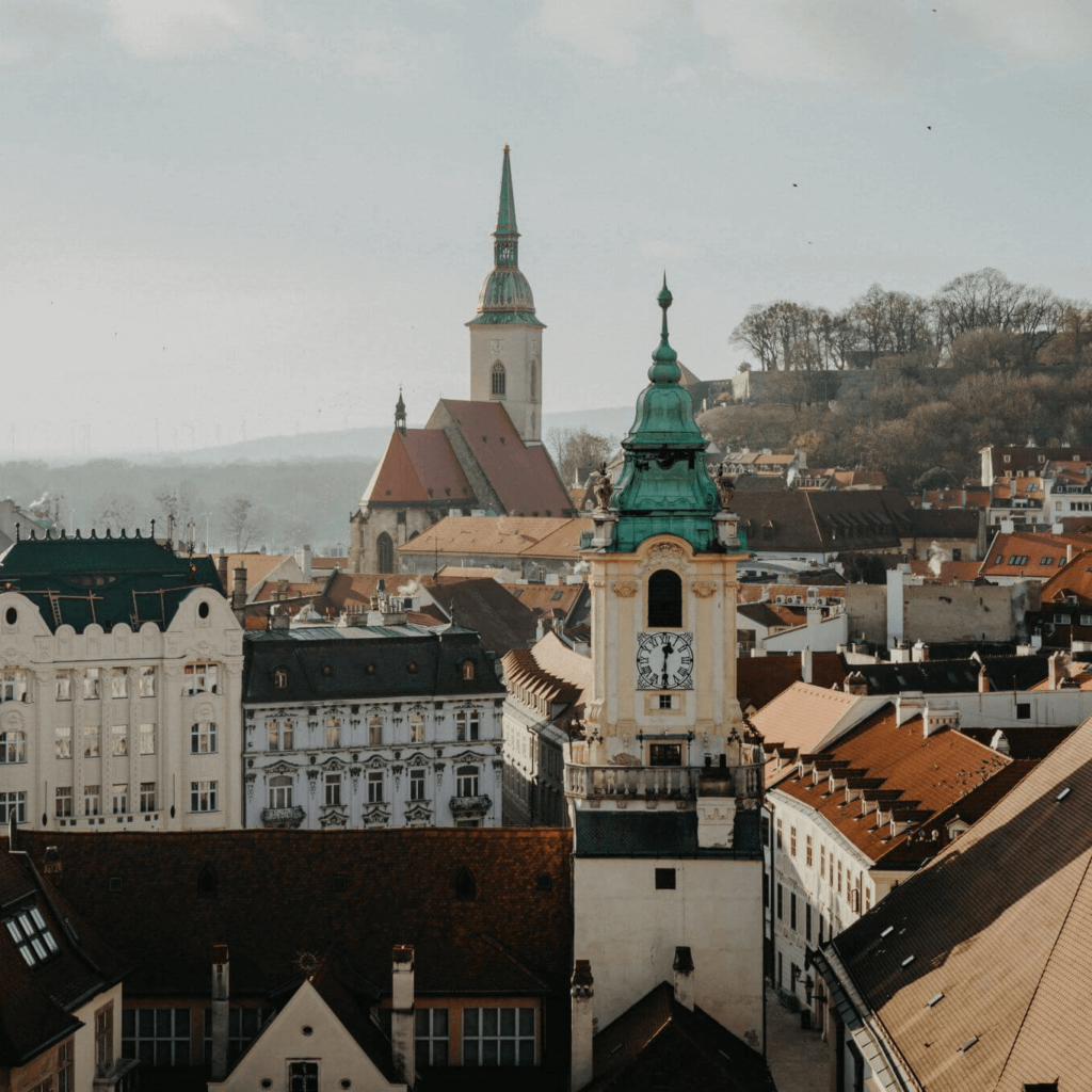Panorama of Bratislava with Bratislava Old Town Hall and St. Martin's Cathedral above it