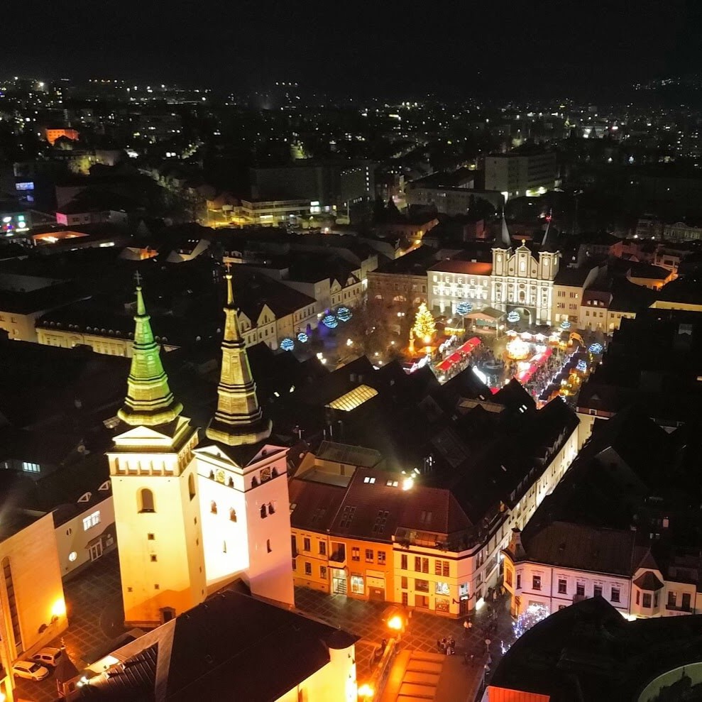 Things to do in Zilina Slovakia Marianske Square Cathedral night aerial view